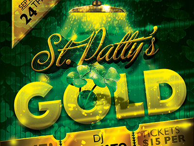 St. Patrick's Day Gold Event Flyer Template flyer glow gold green march st. patty template vintage