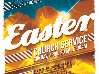 Easter Sunday Church Service Flyer Template church church service cross dove easter flyer retro sky template universe vintage