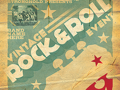 Vintage Rock & Roll Concert Flyer Template aged band bold bright distressed drums grunge guitar heavy metal indie jazz metal
