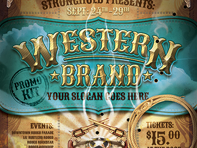 Vintage Western Brand Flyer Kit bullets cowboys facebook grunge lasso paper timeline western wild west