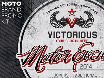 Moto Event Brand Flyer Kit brand brand kit branding event branding event kit garage mechanic moto event motorcycle event vector vintage vintage flyer kit