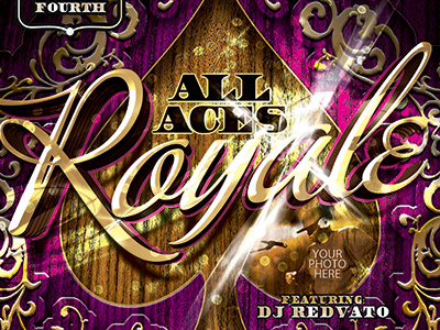 All Aces Royale Event Party Flyer Template ace club dance dj gingham glitter glow gold golden lights live party flyer