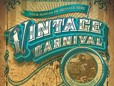 Vintage Carnival Circus Event Flyer Template aged amusement park antique arcade carnival circus corn dog county county fair distressed typography vintage