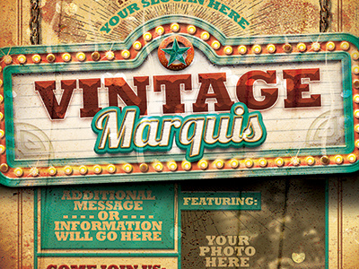 Vintage Marquis Sign Flyer Template 50s aged arrow billboard bulbs classic diner diner sign distressed marquis retro vintage sign
