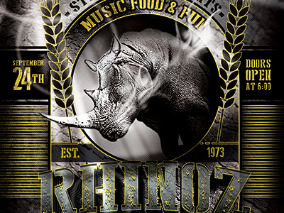 Rhino Rye Brewery Flyer Template beer brewery crest design flyer design flyer template golden graphic design halftone pub rhino rhinoceros