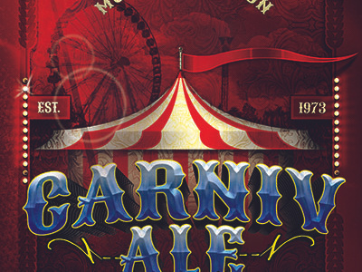 Vintage Carnivale Brewery Flyer Template circus flyer template graphic design halftone midway games red rustic textured vintage vintage carnival flyer wheat