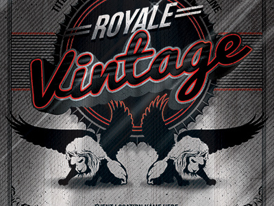 Vintage Royale Lion Crest Event Flyer Template flyer template gauges lion lions metal moto motor muscle car poster template racing vintage vintage flyer