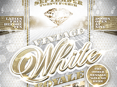 Vintage White Royale Party Flyer Template live party flyer pattern pink platinum purple scrollwork sparkle stronghold water wet white