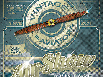 Vintage Air Show Event Flyer Template distressed driver drop top gauges metal motor plane propeller retro show vintage flyer wings