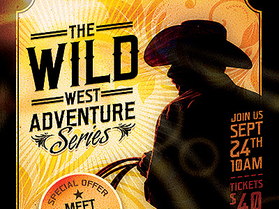 Wild West Flyer Template Set golden grunge lasso old west poster revolver rope template vintage western wild west wood