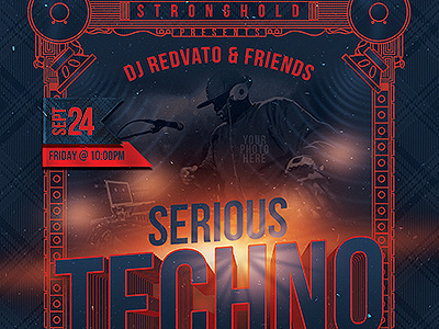 Serious Techno Nightclub Event Flyer Template electronic flyer minimal modern music party party flyer red speakers techno template unique