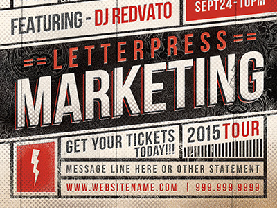 Vintage Letterpress Event Flyer Template letterpress modern music party party flyer print red techno template typography unique vintage