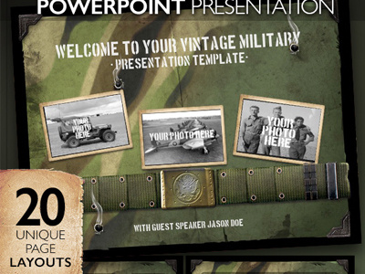 Vintage Military Powerpoint Presentation air force armored army black ops dark detailed dog tags flyer forces grunge marines military flyer