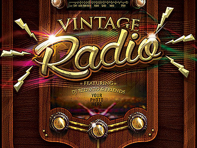 Vintage Radio Event Flyer gold grunge old school radio retro television tower tv vintage weathered wood
