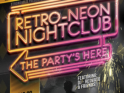 Retro Neon Party Flyer Template disco distressed glass gloss glow grunge metal neon nightclub old old school party flyer