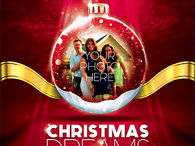 Christmas Photoshop Flyer Template christmas red wood ribbon santa snow globe top view tree white christmas xmas
