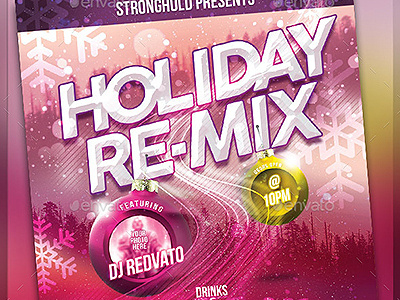 Holiday Re-mix Flyer Template bright christmas clean colorful dance club detailed dials disco distressed getstronghold gloss glow