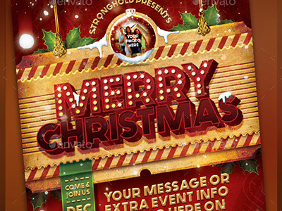 Vintage Christmas Flyer Template christmas red wood ribbon santa snow globe tree vintage white christmas xmas