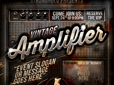 Vintage Amplifier Event Flyer amp amplifier dials distressed fender getstronghold gold grunge knobs old old school retro
