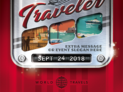 Retro Travel Event Flyer Template aged airplane compass flyer france getstronghold globe gold golden golden age hollywood