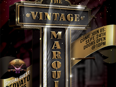 Vintage Movie Marquis Flyer Template adobe photoshop cinema golden hollywood movies sign vintage