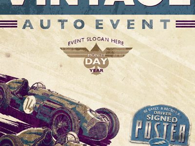 Vintage Race Poster antique car distressed grunge race racing vintage