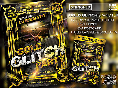 Gold Glitch Party Flyer Templates