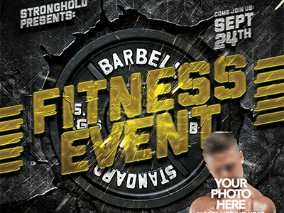 FITNESS EVENT FLYER TEMPLATE brand distressed event fitness flyer gold grunge retro template workout