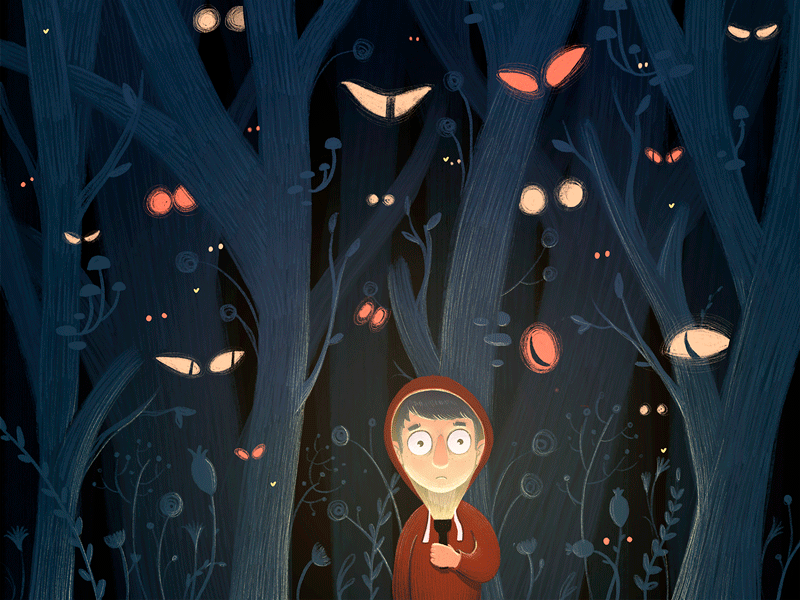 Forest animation boy darkness eyes forest gif illustration light nature night scary trees