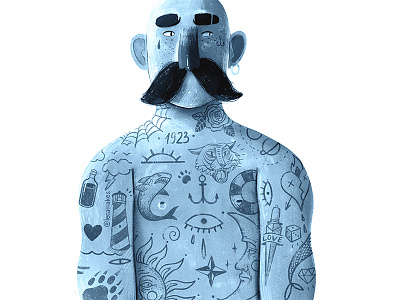 Feeling blue blue brutal design illustration madebyhand man moustashe procreate tatoo tatoored vintage синий тату усы