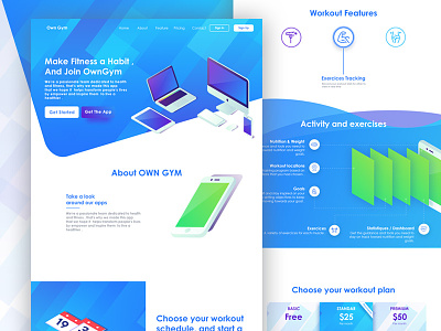 Own Gym - Landing Page colorful gradient gym isometric landing minimal page uidesign uxdesign webdesign website workout