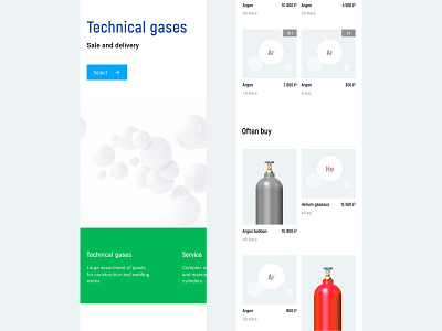 Website for the sale of technical gases animation branding catalog content design mobile photo site store ui uiux ux web
