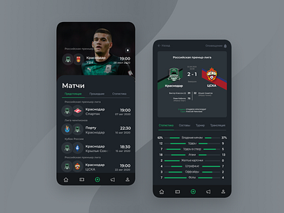 FC Krasnodar Kit App app design fc figma football shot soccer sport statistics ui ux web