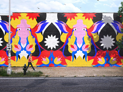 Scarlet Macaws — Mural mock up bird bird illustration macaws mockup mural pattern wall