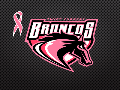 Swift Current Broncos Breast Cancer Logo breast cancer fundraiser hockey ice hockey logo logo design nhl pink sports logos