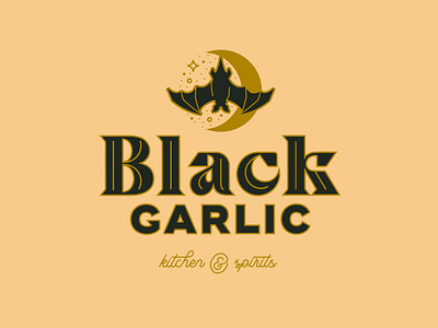 Black Garlic Logo ampersand bat black brand identity customtype garlic inline lettering logos moon night script stars wordmark