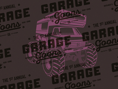 Motor Monster annual drunk event garage goon icon illustration lockup mobile home monster truck rain or shine redneck rv symbol wild