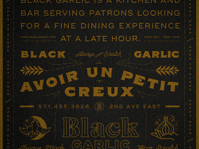 Black Garlic Type bat black blackletter french garlic gold icon leaf lockup scratch symbol texture typogaphy
