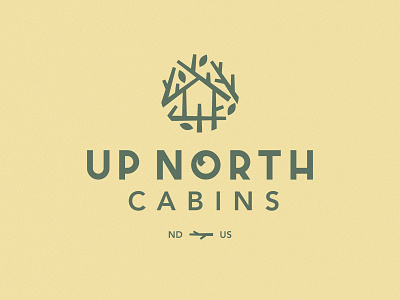 Up North Cabins Logo branches cabin camping dakota home icon identity lockup logo mark midwest nest north symbol tree