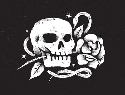 Amorette halloween illustration rose sketch skull snake stars tattoo texture