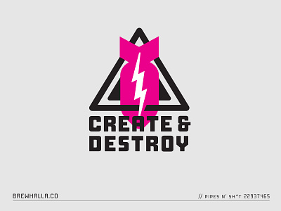 Create & Destroy badge bomb create crest danger destory icon industrial lightning bolt lockup logo symbol warning