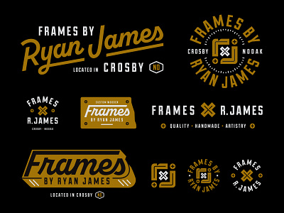 Frames by Ryan James badge brand kit carpentry craft diy icon lockup logos north dakota rj ryan james script symbol woodwork