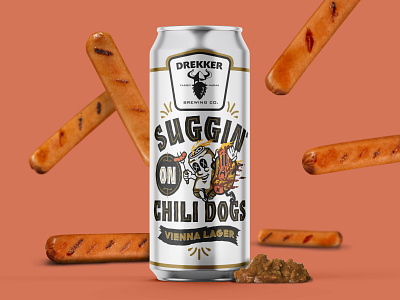 Suggin' on Chili Dogs beer brewery can character chili dog craft beer label drekker brewing foil grilling illustration lager metallic packaging