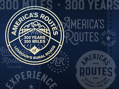 America's Routes america badge circle logo crest fence lockup logo miles mountains road route star type