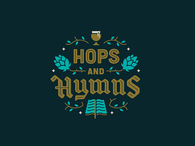 Hops & Hymns ale beer bible blackletter book goblet hops hymns inline leaf logo vine