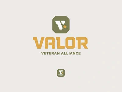 Valor Logo army badge branding honor icon lockup logo military octagon shield star tough v valor veteran