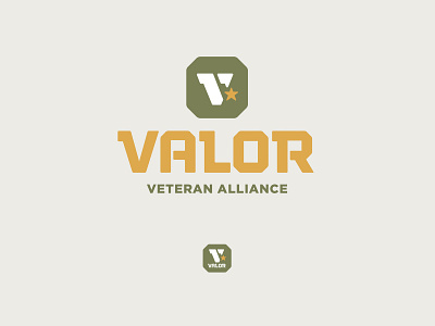 Valor Logo army badge branding honor icon lockup logo military octagon shield star tough v valor veteran