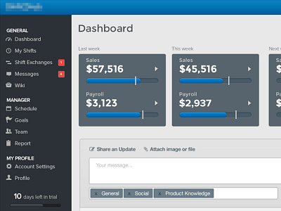 Dashboard Manager application dashboard design employee interface manager payroll sales scheduling ui web widget