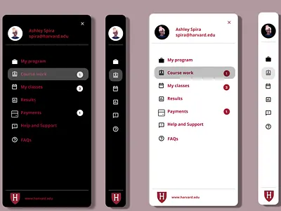 Harvard University Mobile Navigation Menu Concept app design graphic design illustration typography ui ux