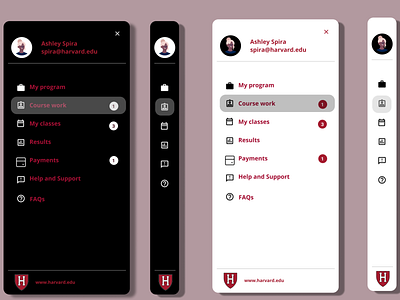 Harvard University Mobile Navigation Menu Concept app design graphic design illustration typography ui ux
